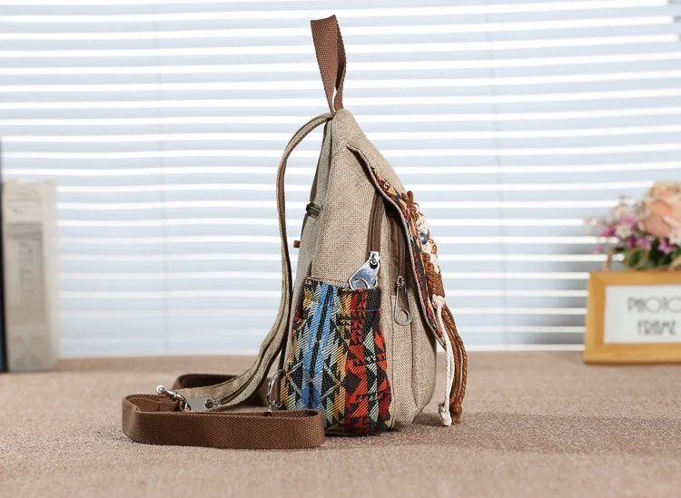 Ethnic Style New Women's Bag Backpack Canvas Tassel Chest Bag Backpack Tourism Backpack