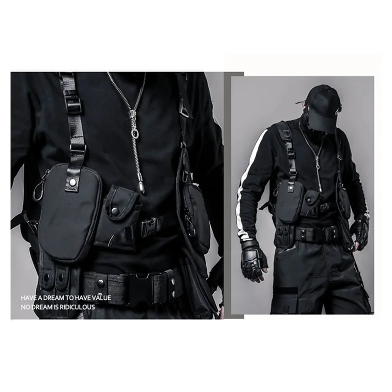 AA87 Outdoor Adjustable Buckle Vest Bag Multifunction Sleeveless Hip Hop Punk Men Women Waistcoat