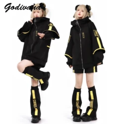 Japanese Style Autumn New High Street Luminous Long-Sleeve Coat Loose Zip Hooded Jacket and Pants Halloween Costume Clothset