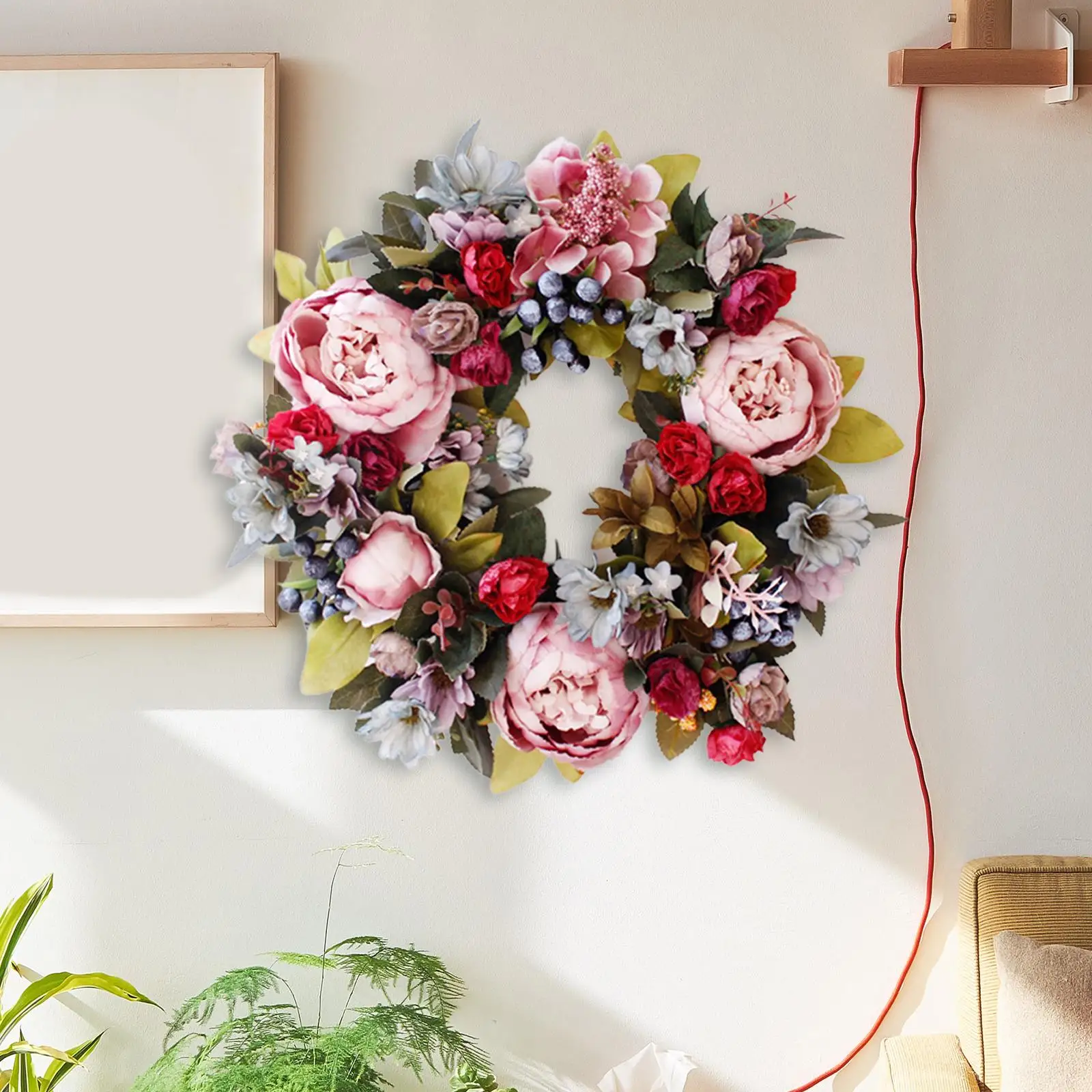 Peony Flowers Artificial Wreath 13.8