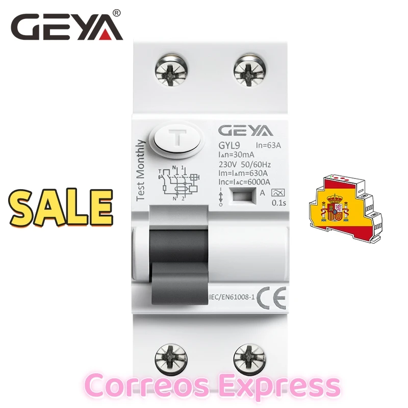 Big Sale GEYA Type A Type A-SI RCD Electromagnetic Residual Current Circuit Breaker AC ELCB 2 Pole 40A 30mA RCCB Spain