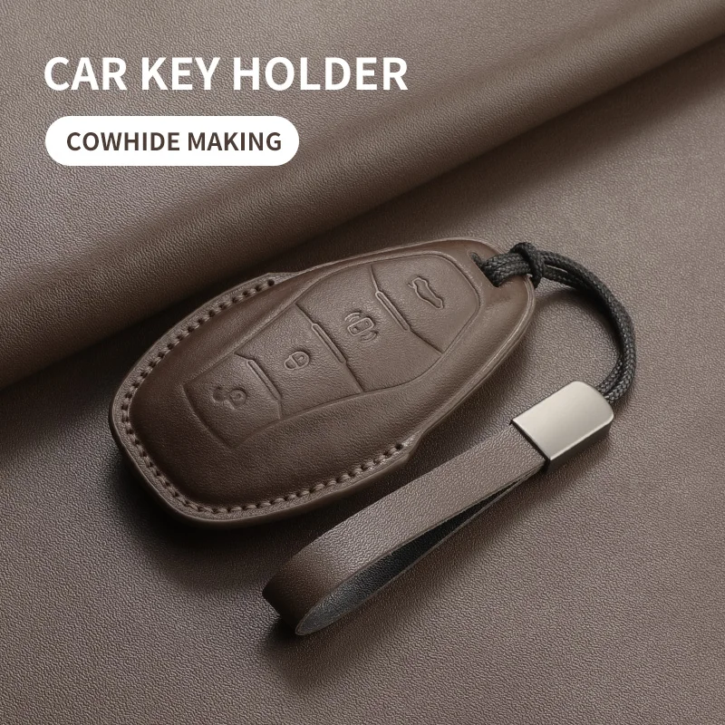 Leather Car Key Cover Case Shell For Hongqi H5 H7 H9 HS3 HS5 HS7 EHS9 L5 L9 Car Remote Key Case Protector Cover Keychain - Image 2