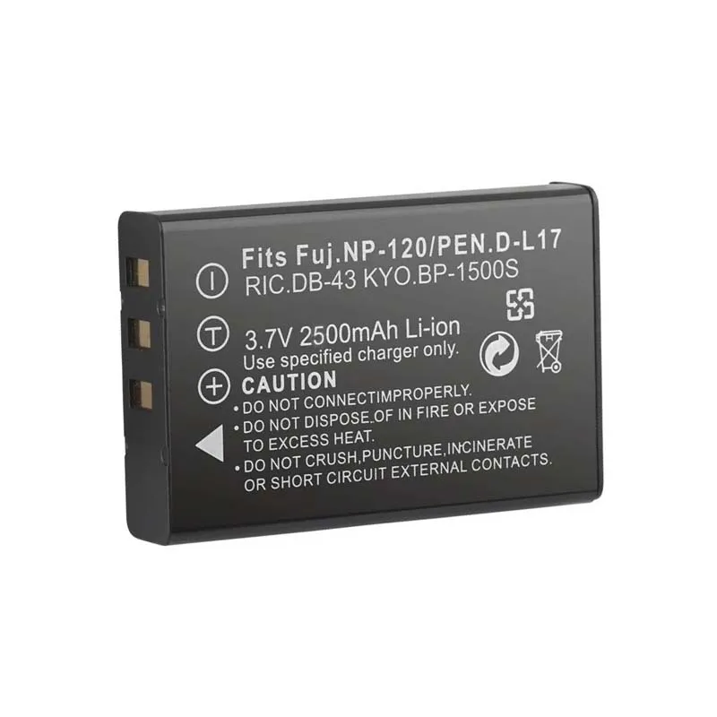 3.7V 2500mAH NP-120 NP120 DL17 D-L17 DB-43 BP-1500s Battery for Fuji Fujifilm F10 F11 M603 Zoom Pentax MX4 MX550 RICOH GX8 300G