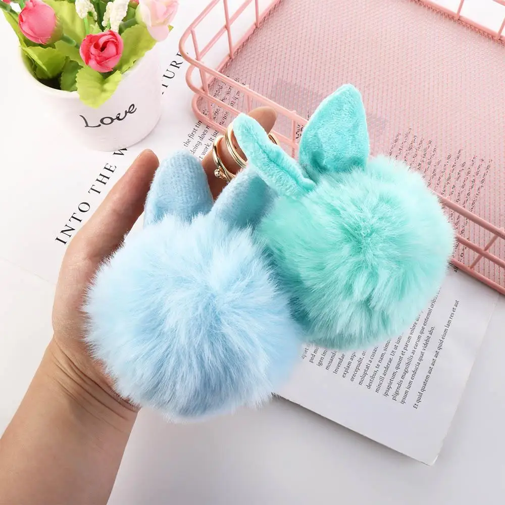 Fancy Fluffy Woman Cute Rabbit Hair Bag Charms Bag Pendant Fur Ball Key Ring Pom Pom Key Chain Bunny Keychain