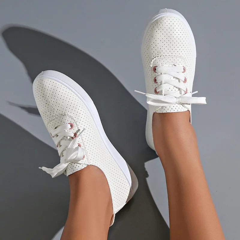 Zapatos blancos para mujer, zapatillas informales con cordones, cómodas y transpirables, para correr, talla 42, novedad de otoño, 2024