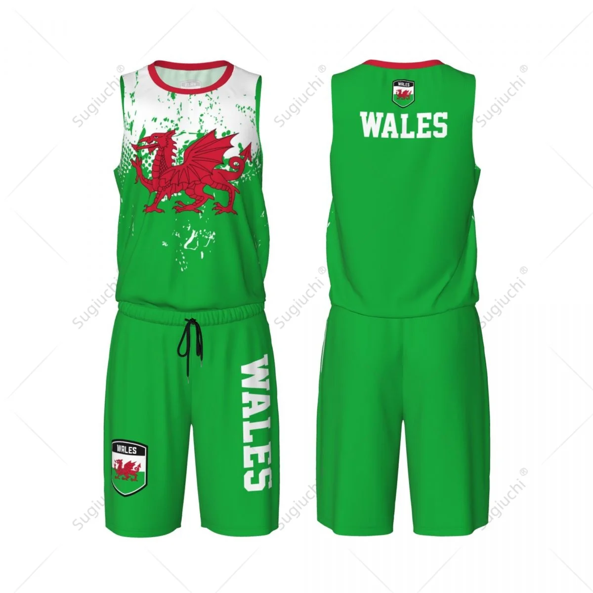 Team-up Wales Flag Grain Men Basketball Jersey Set Shirt & Pants Sleeveless Custom Name Nunber Exclusive