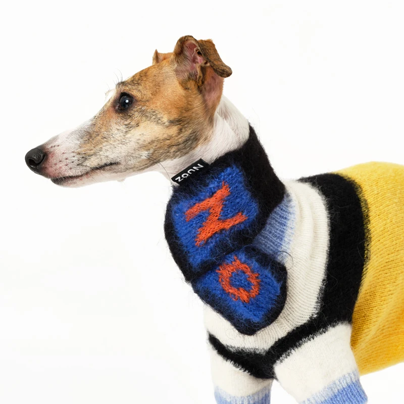

Haute Couture Mohair Greyhound Sweater with Scarf Luxury Color-coded Gradient Sleeved Knit Bedlington Dog Clothes