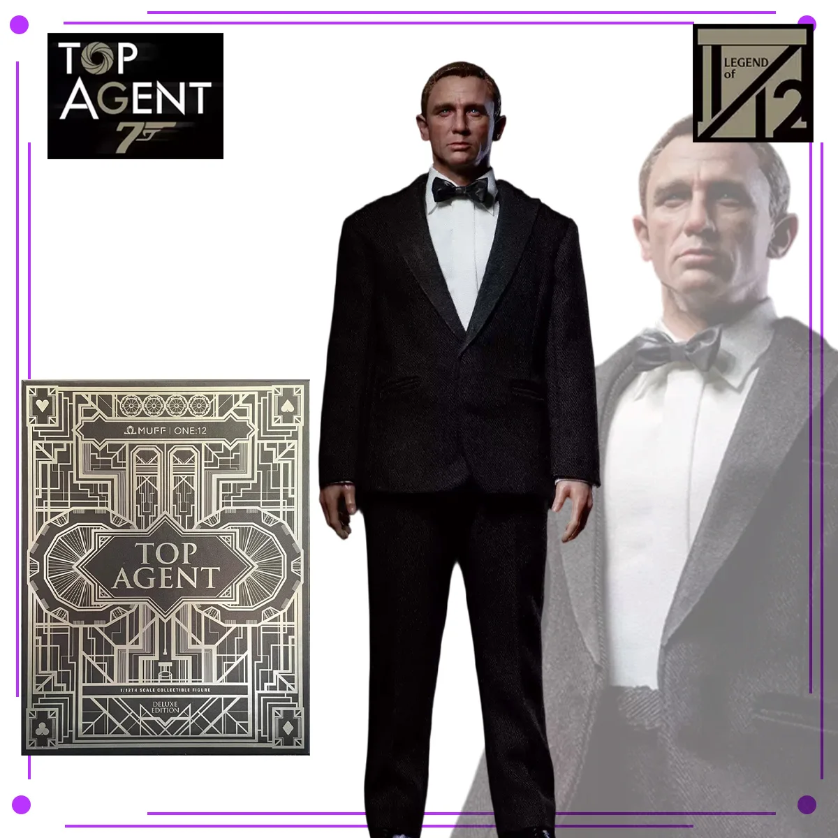 MUFF TOYS Figura de Acción Coleccionable Original del Agente James Bond, Escala 1/12, Traje de Tela Premium, Articulada, Regalo