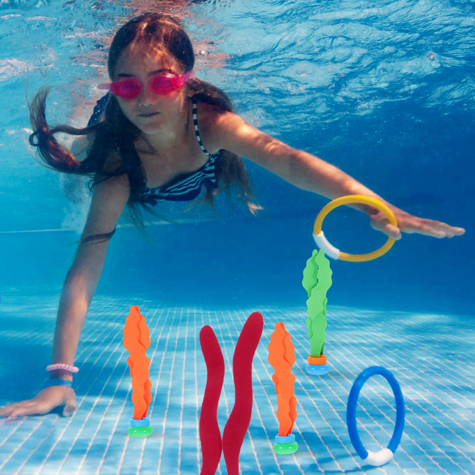 6Pcs Seaweed Diving Game Summer Pool Fun Child Underwater Colorful Plastic Diving Practice Sea Grass Kid Water Play