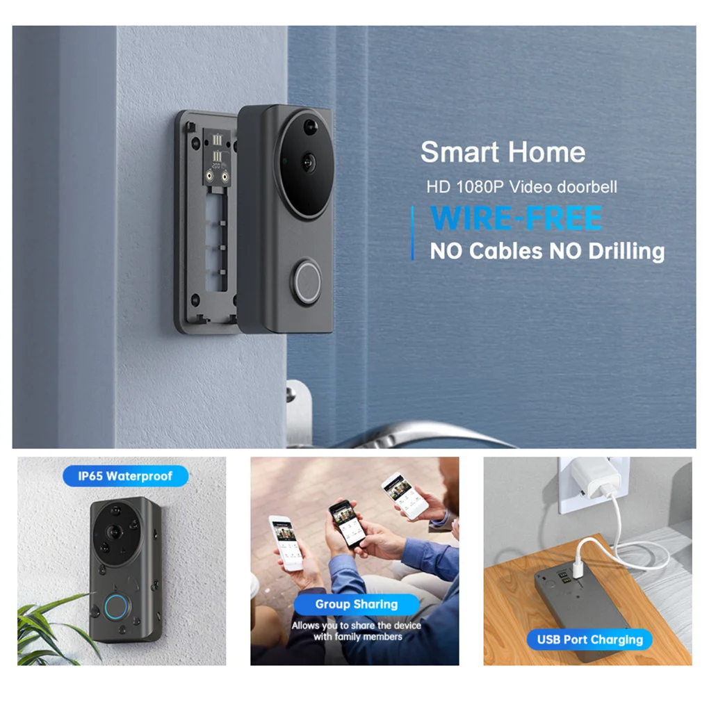 Smart Video DoorBell WiFi Visual Doorbell 720P HD 166° Wide-angle Door Bell Phone Intercom PIR Motion Detection Two Way Audio