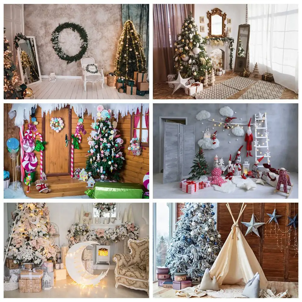 Christmas Tree Decors Fireplace Interior Photography Background Baby Photozone Photocall Photographic Backdrops For Photo Studio