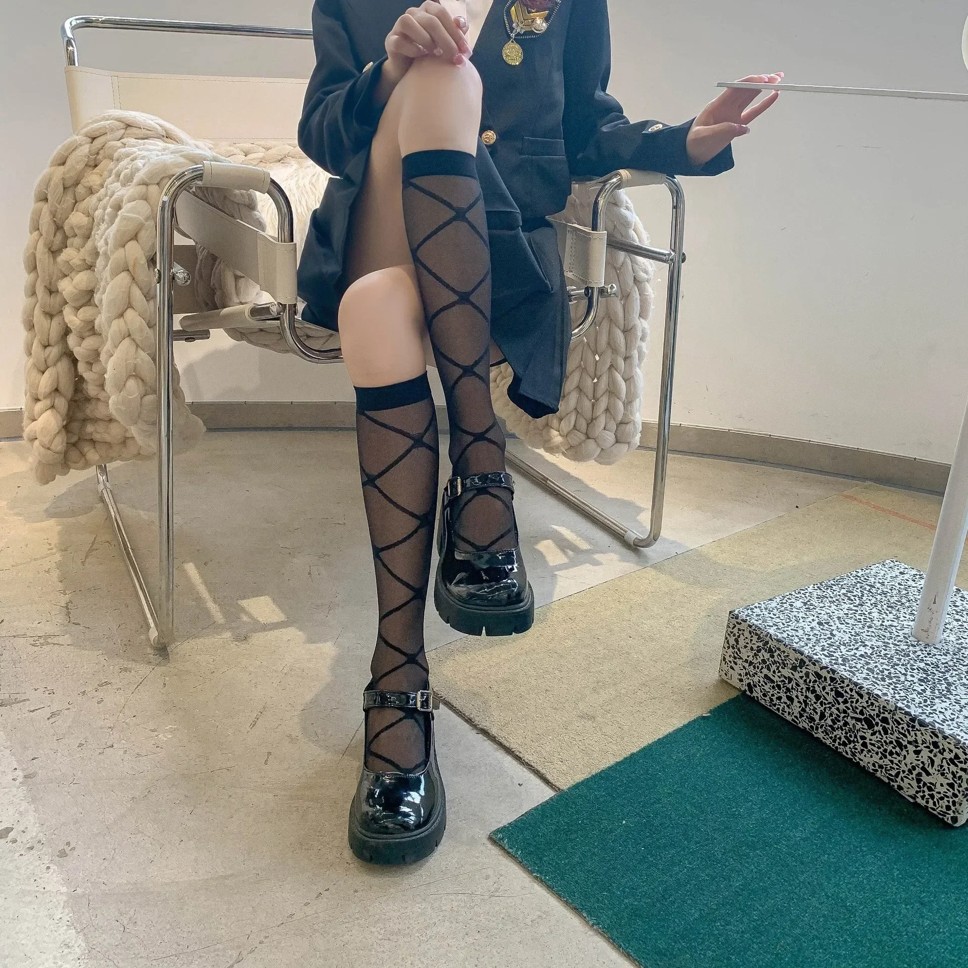 النمط الياباني لوليتا جوارب طويلة الصيف رقيقة جوارب النايلون الجوارب الطويلة منقوشة كلية نمط JK الفتيات جوارب جوارب طويلة إلى الركب