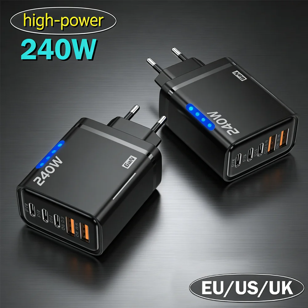 PD 240W Type C USB GaN Fast Charge Charger Multi Ports High Speed Charging Adapter For iPhone Samsung Huawei Xiaomi Oneplus