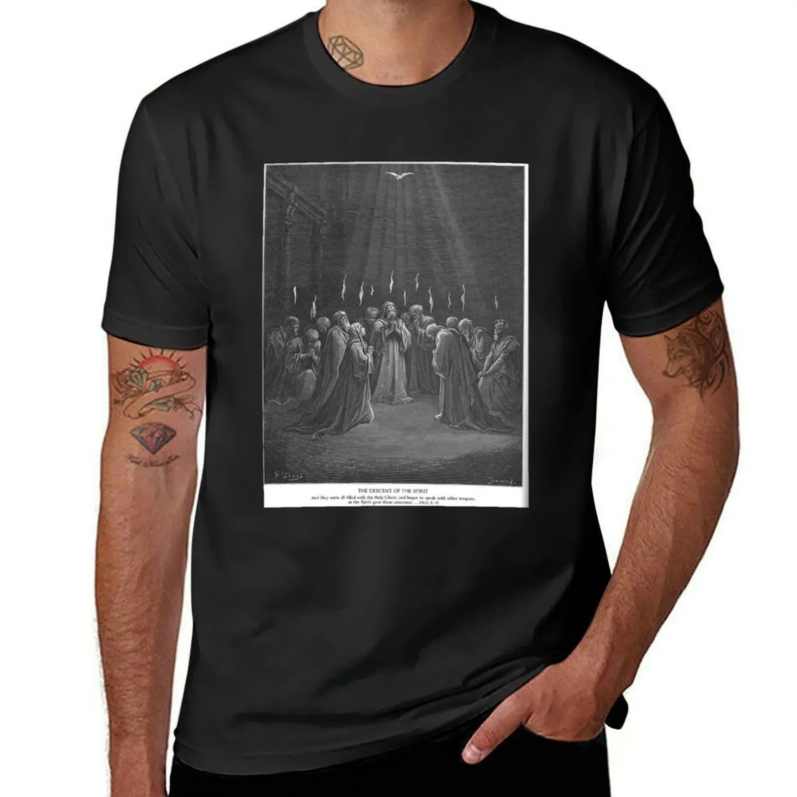 

The Descent of the Holy Spirit, Print by Gustave Doré (1832-1883) T-Shirt anime clothes Short sleeve tee Men's cotton t-shirt