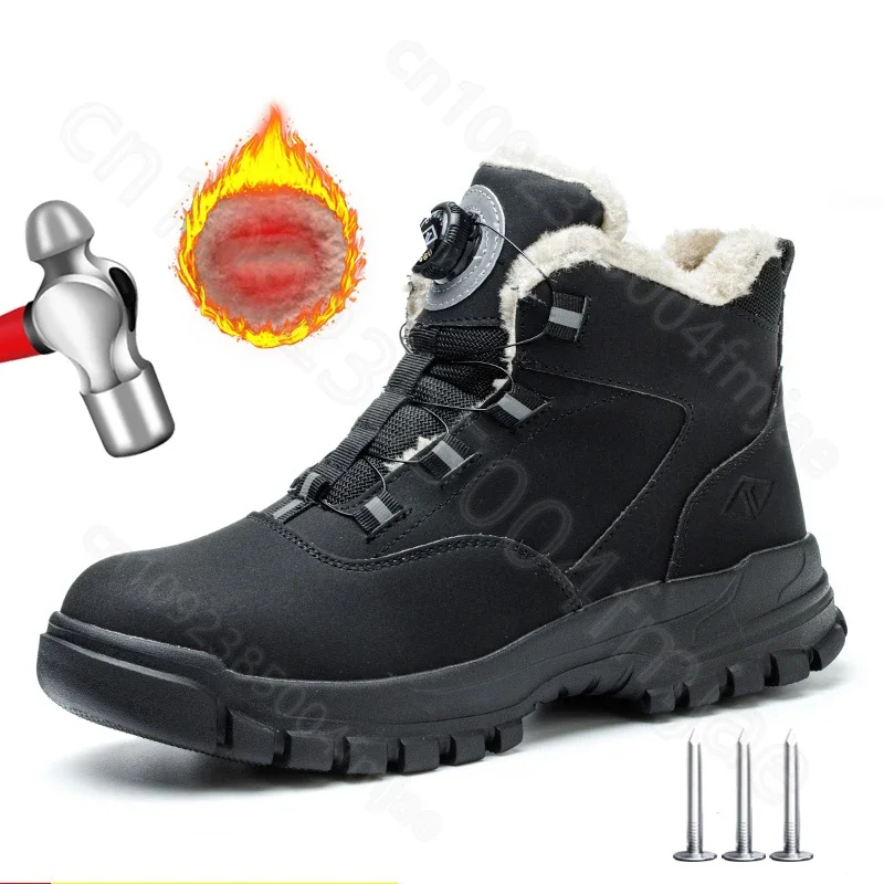 Rotating Buttons Safety Shoes Men Waterproof Work Boots Anti-smash Anti-puncture Protective Autumn Winter light Work Shoes