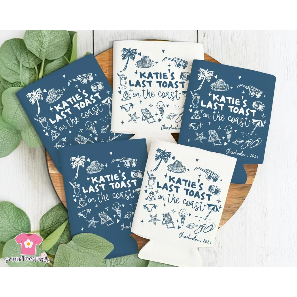 

1 Pcs Last Toast on The Coast’ Custom Can Coolers Beach Bachelorette Wedding Favors Bridal Party Gifts Wedding Decor Supplies
