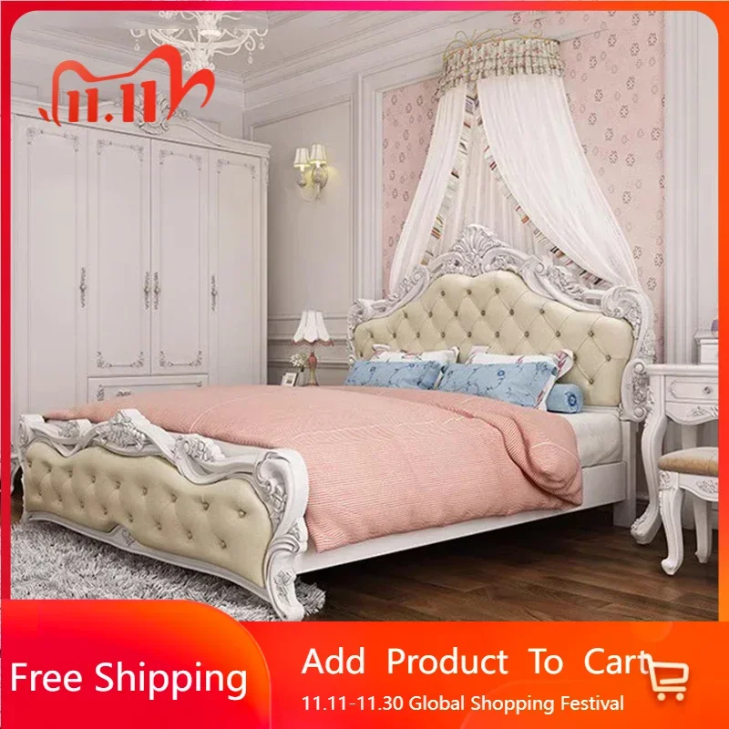 

Luxury Double Bed Bedroom Design European Beauty Space Saving Bed Platform Sleeping Portable Muebles Lounge Suite Furniture