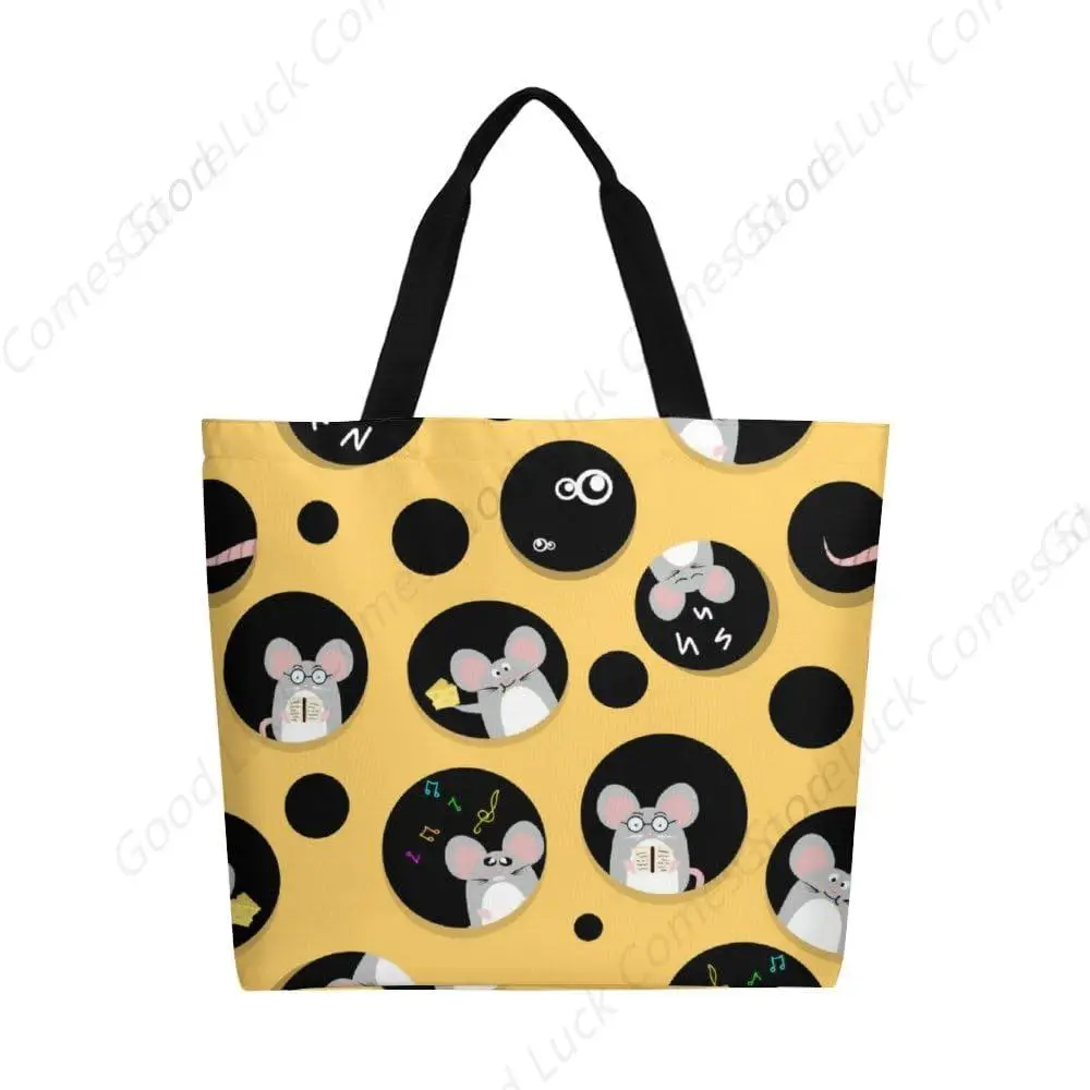 

Холщовая большая сумка с милой крысой, большая женская повседневная сумка на плечо, многоразовая пляжная сумка для покупок, продуктовая сумка для улицы