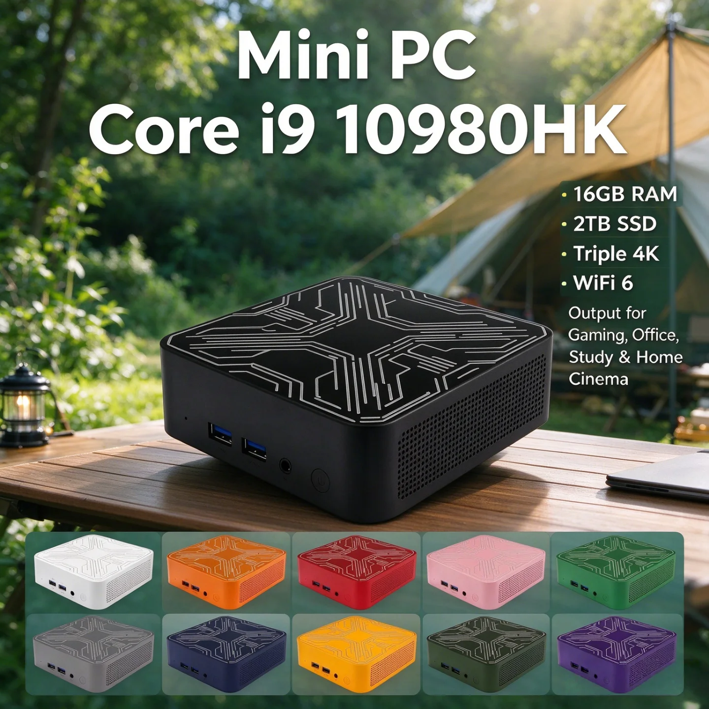 ポータブルミニpc、超小型、intel-core-i9-10980hk、2026年モデル、16gbメモリ、m2-nvme-ssd、トリプル4k、wi-fi-6、静音冷却、オフィスや家庭用デスクトップpcとして最適。