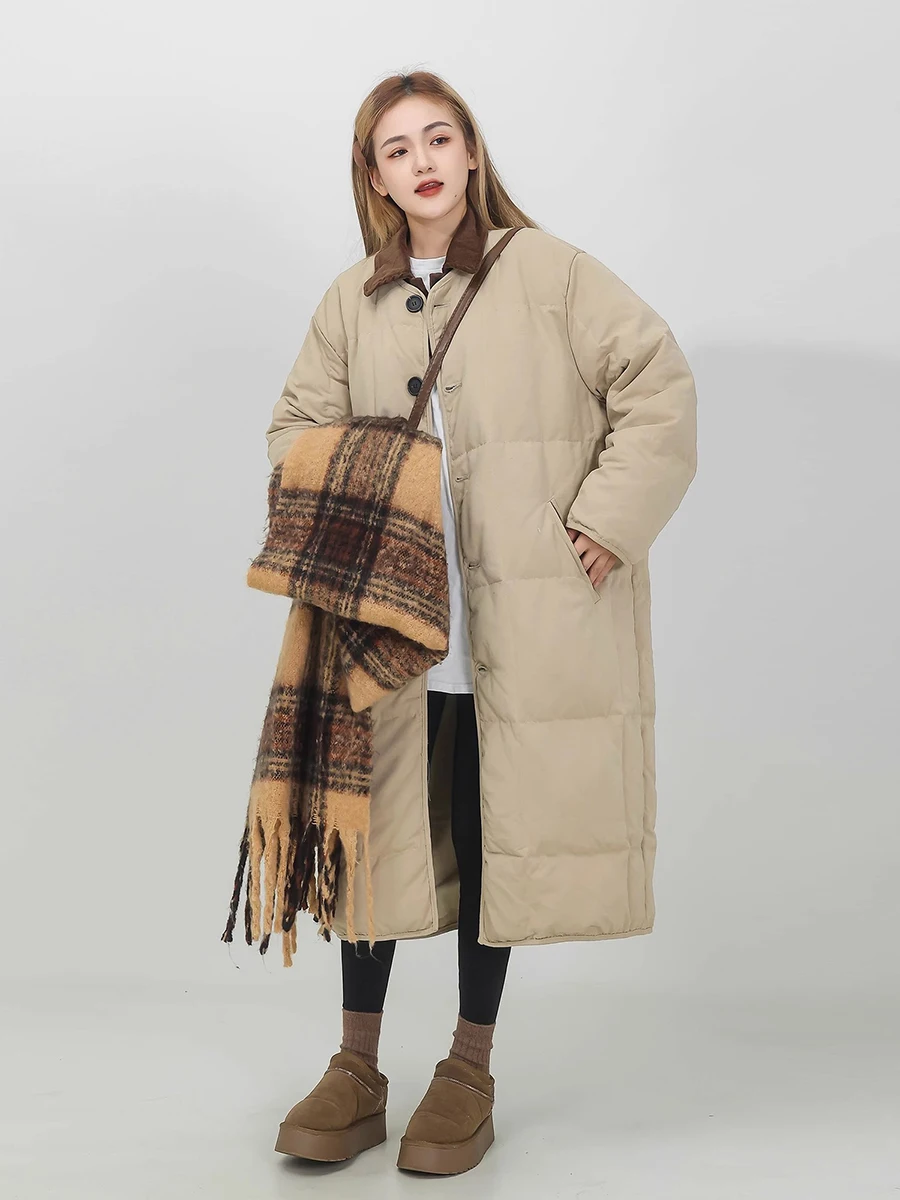 Reddachic feminino inverno inchado algodão acolchoado casaco casual oversized destacável lapela botão para baixo midi longo acolchoado jaqueta outerwear