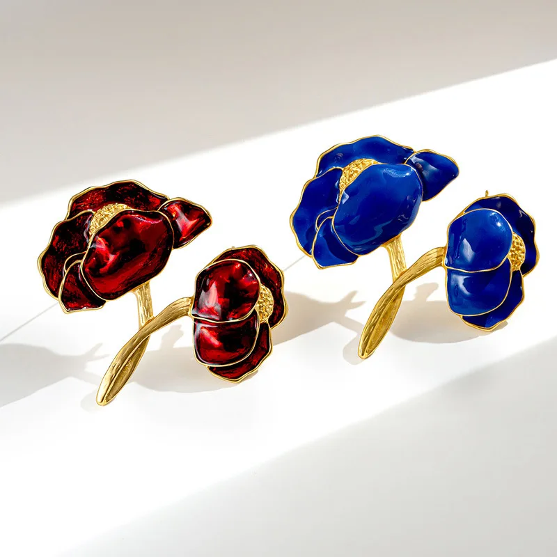 

High Quality Vintage Poppy Flowers Brooch, American Vintage Fine Jewelry Gift for Women