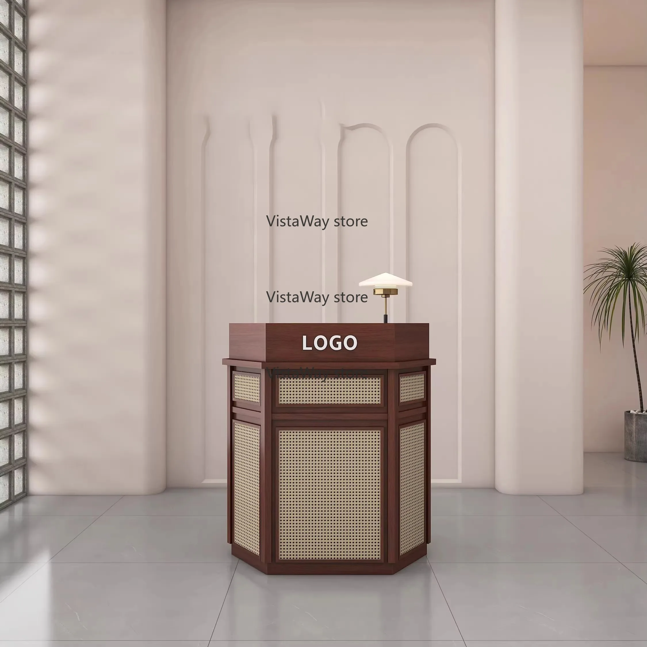 

Modern Light Luxury Wood Bar Counter Small Reception Desk for Clothing Stores Beauty Salons Front Desks