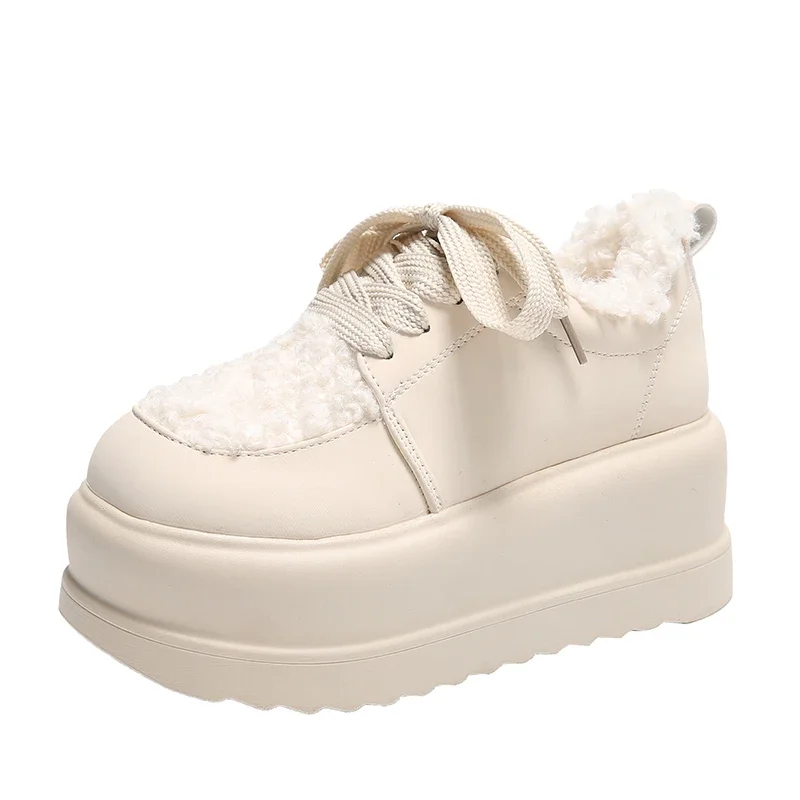 

Women Thick Sole Snow Sneakers New Winter Slip-on Plush Warm Cotton Shoes Woman Outdoor Non Slip Fluffy Platform Fur Shoes 7.5CM