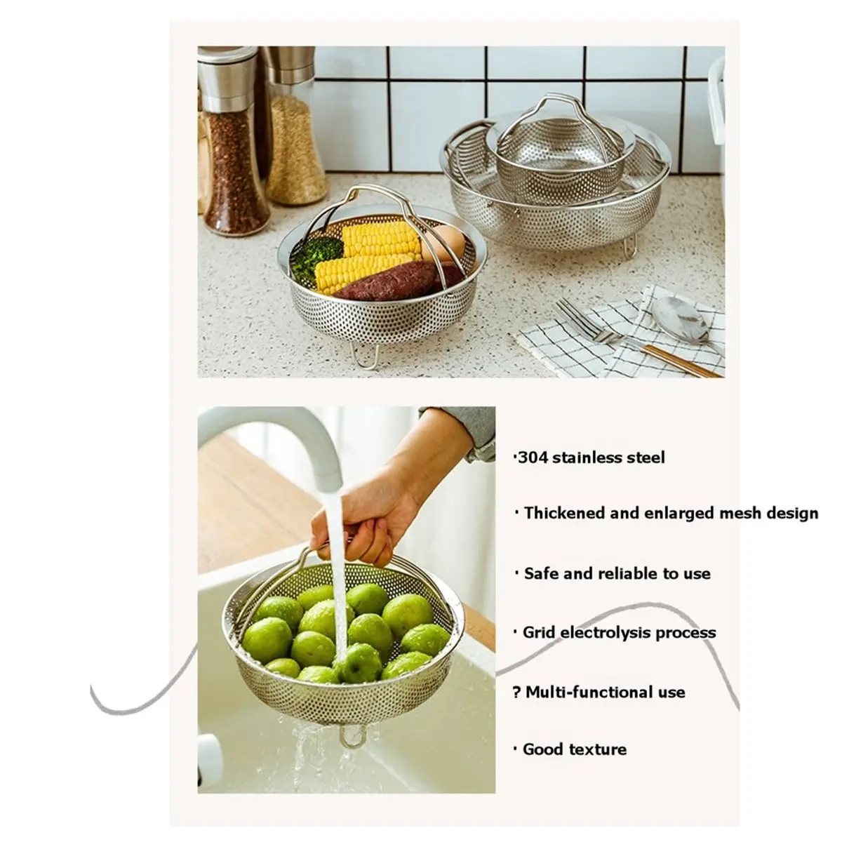 (A02R] Stainless Steel Steamer Insert Steam Basket Fits Pressure Cookers Provides Reliable for Steam Cooking for Various Foods