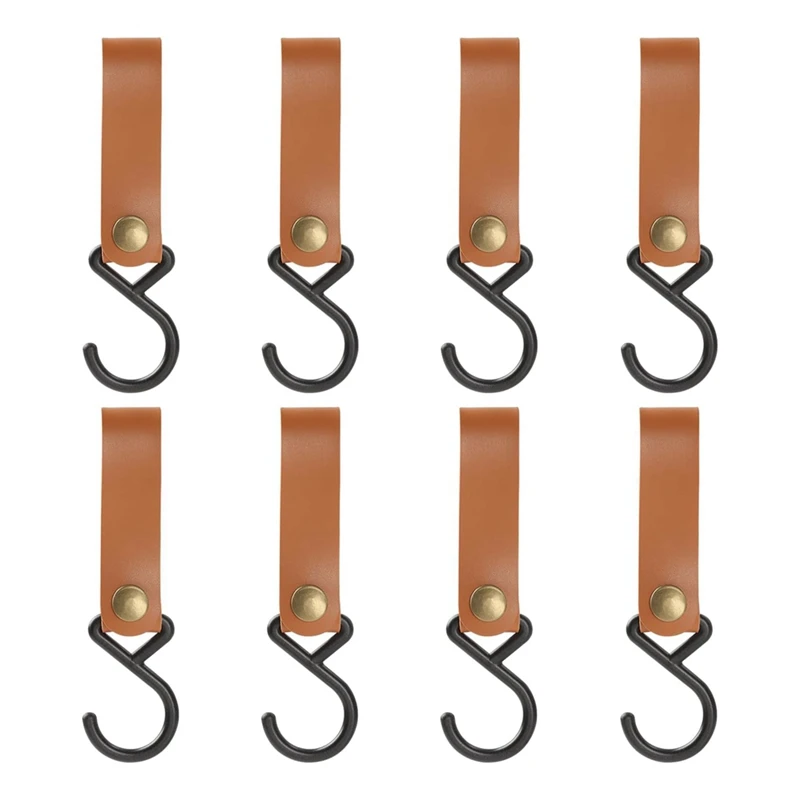 

8 Pcs Leather S-Hooks Leather Hook,S-Hooks S Shaped Hooks Coat Hook For Hanging, Camping Hook Hanger Hooks
