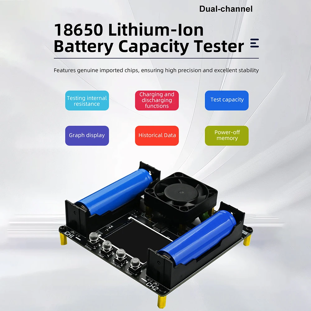 18650 Lithium Battery Capacity Tester Dual-Channel Electronic Load Tester Automatic Charge-Discharge Module with Buzzer Alarm