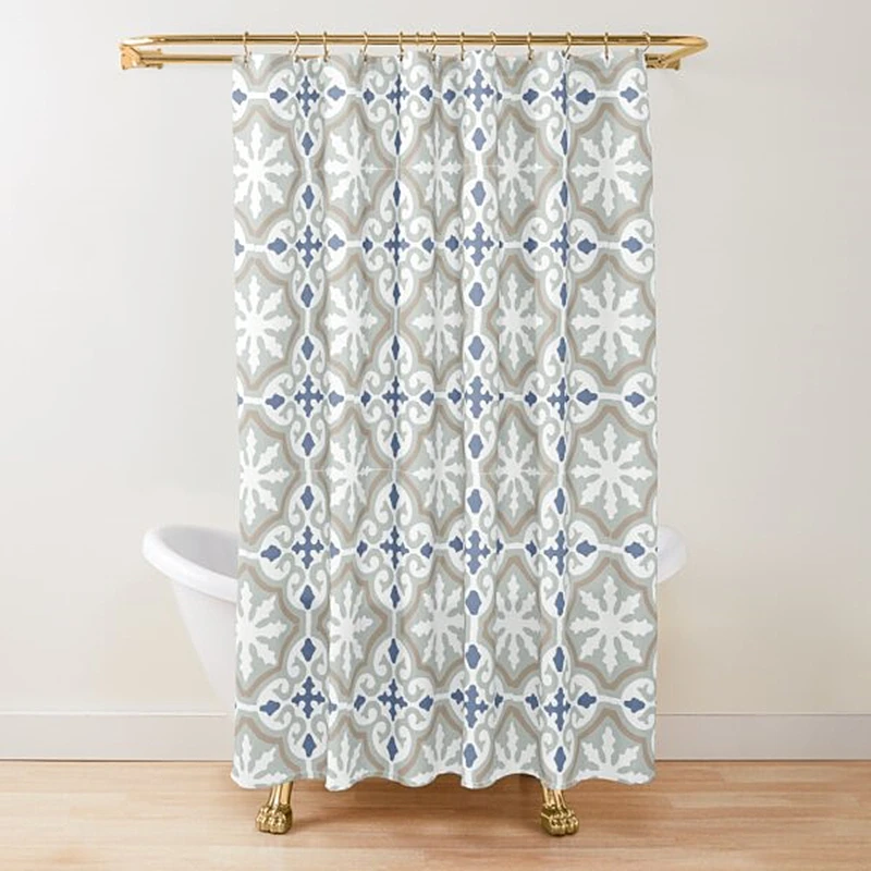 Moroccan Trellis Lattice Pattern Shower Curtain,Indigo Navy Blue White Vintage Geometric Lattice Bathroom Curtains with Hooks