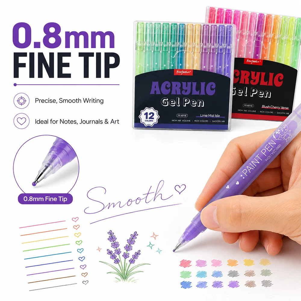 36 Colors Waterproof Acrylic Gel Pens 0.8mm Layering for Art Drawing Journaling Card Making School Supplies