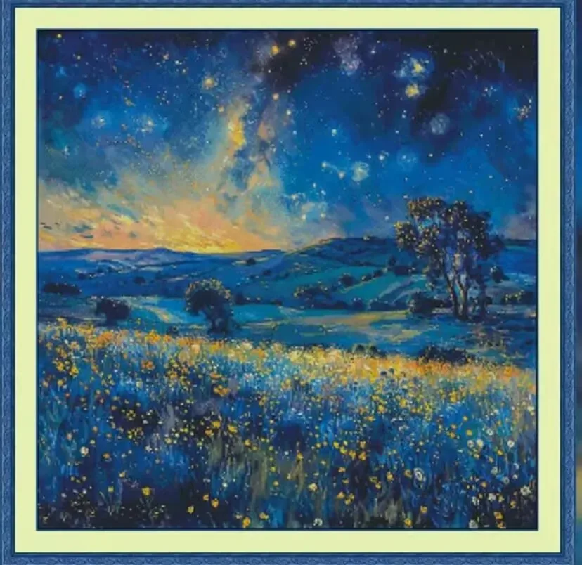 Dreamy Night Scene 14CT 16CT Printed Canvas Cross Stitch DIY Set Chinese Pattern Kit Home Needlework Embroidery 109 Colors