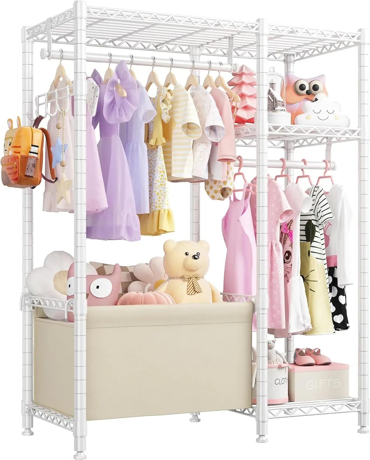 

Adjustable girl's hanger, boy's closet, for use in bedroom and playroom, 55.1 inches high * 37.8 inches wide * 13.4 inches deep