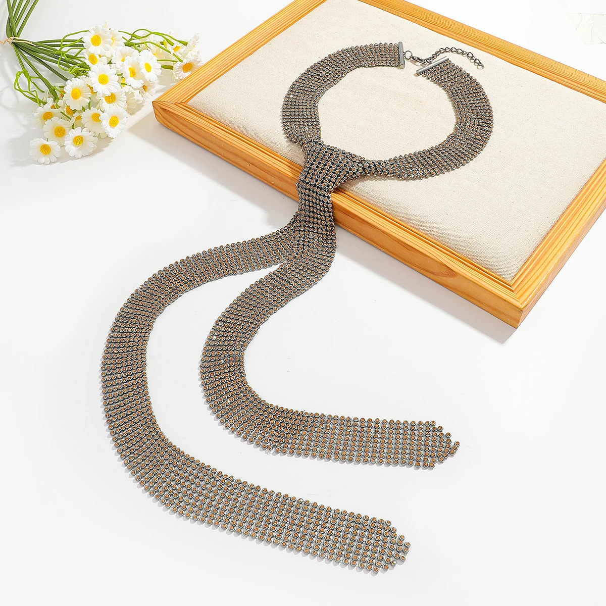 New Sparkly Rhinestone Tie Necklace Long Tassel Choker Statement Jewelry for Women Party Nightclub Evening Accessories - Image 3