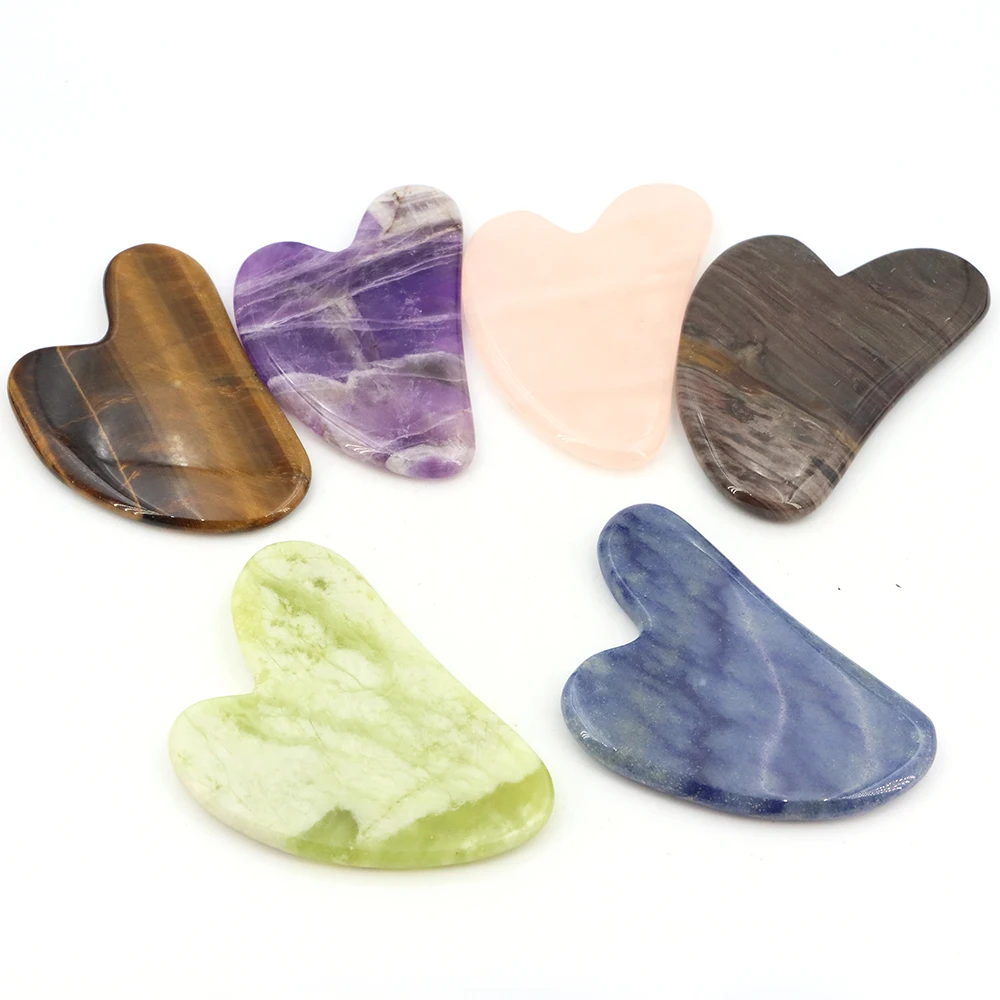 

Natural Stone Crystal Gouache Scraper Rose Quartz Gua Sha Tool Neck Massager for Face Lifting Wrinkle Remover Beauty Health Gift