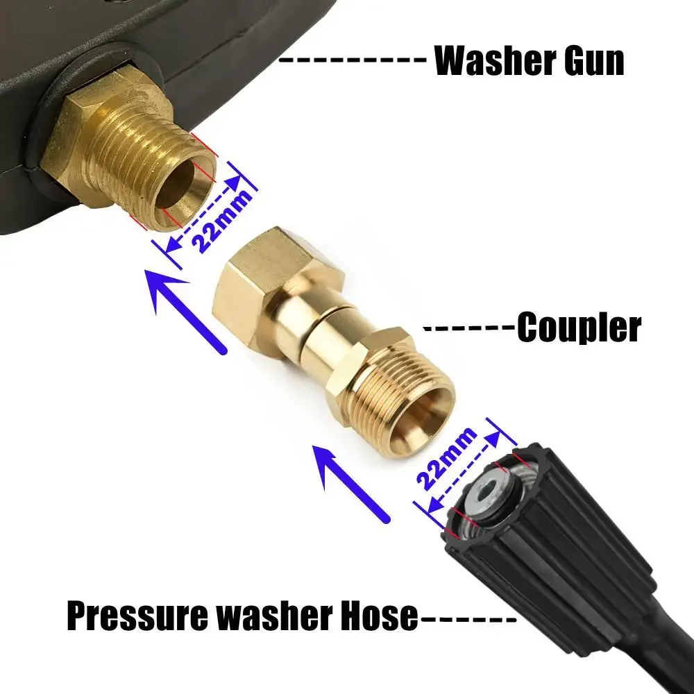 Brass Pressure Washer Swivel Joint M22 14mm, 360° Rotation Hose Fitting Adapter for High Pressure Sprayer
