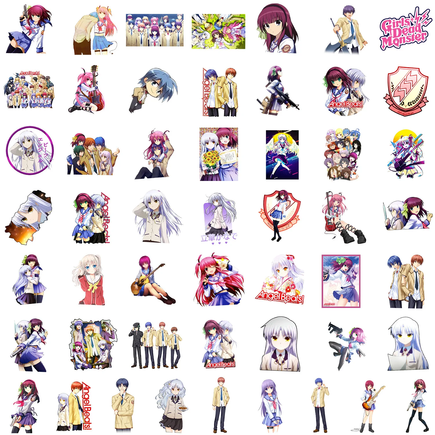 10/50PCS 애니메이션 엔젤 비츠 만화 낙서 스티커 만화 크리 에이 티브 장식 노트북 전화 기타 스케이트 보드 워터 컵