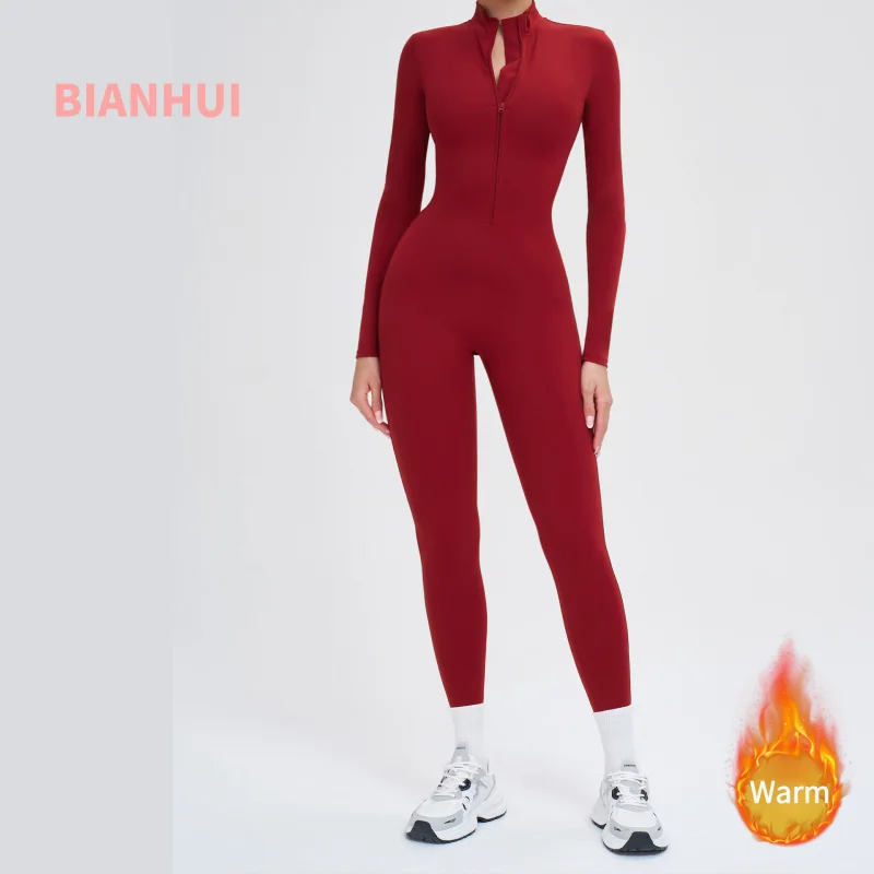 

Осень-зима цельный облегающий цельный комбинезон для йоги на флисовой подкладке уличная теплая цельная одежда для бега и фитнеса 8445