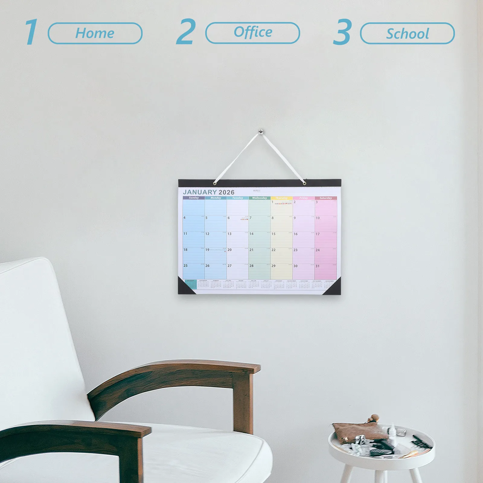 

Wall Hanging Calendar 18 Month Hard Paper Horizontal Large Monthly Planner Multi-Country Holiday 2026 2027 Office Home