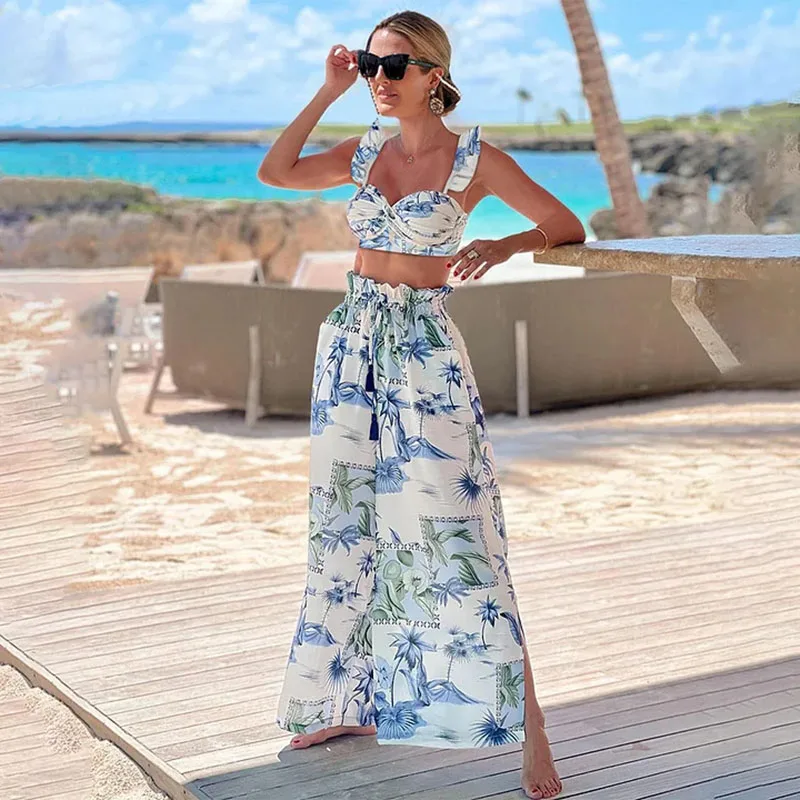 

Цветочный слитный купальник для женщин, комплект бикини с принтом для пляжного отдыха, пляжное макси-платье с юбкой и разрезом для летнего сезона