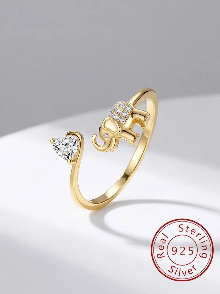 

Гламурное кольцо из стерлингового серебра 925 пробы с изображением слона и сердца из циркона для женщин, на годовщину, помолвку, роскошное ювелирное изделие высокого качества, подарок