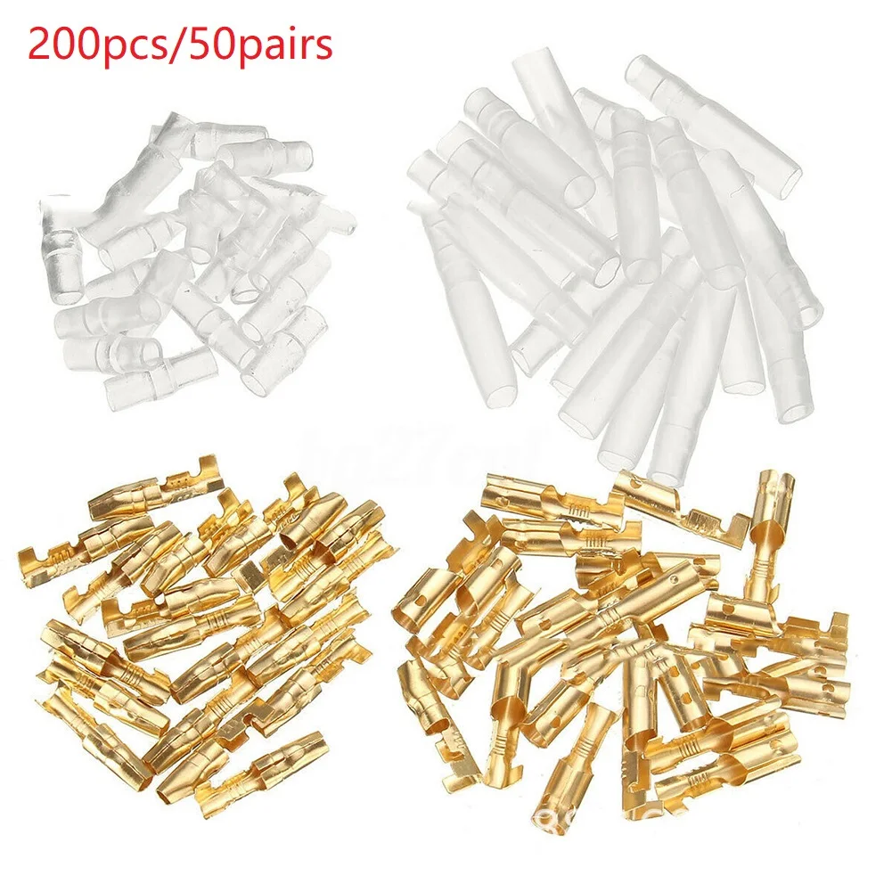 200x Connector 3.9mm Male & 4.0mm Female 50 Set Terminal Transparent Uninsulated W/ Sleeve Connectors Crimp Kit