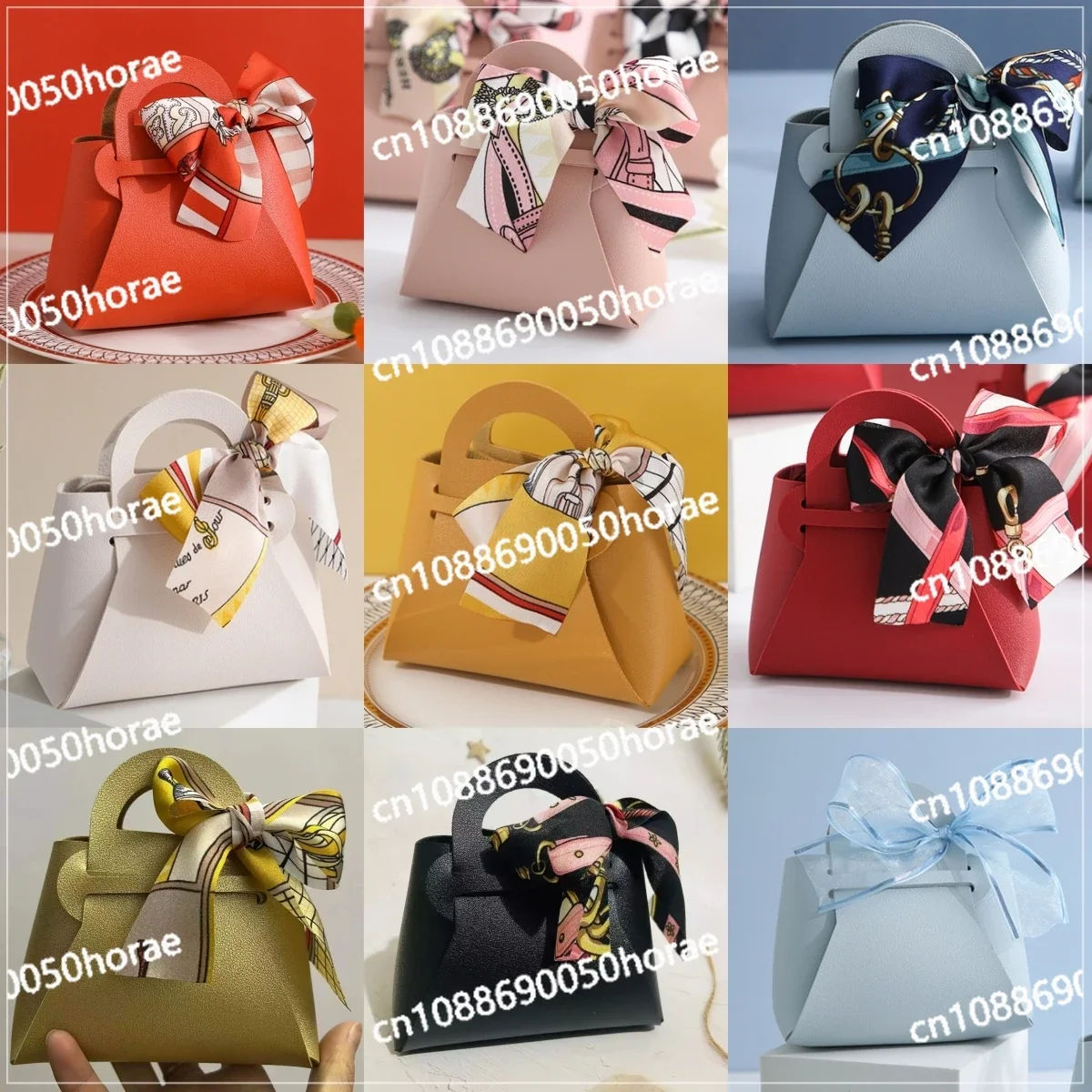 60pcs Leather Gift Bags for Easter Eid Wedding Guest Favour Box Mini Handbag with Ribbon Packaging Box Distributions Party Gifts