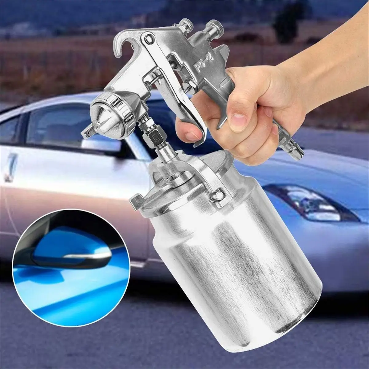 PQ-2 Pneumatic Paint , 1000ml Hand Held Paint Spraying Sprayer 2.0mm Nozzle Suction Type Adjustable Siphon Feed