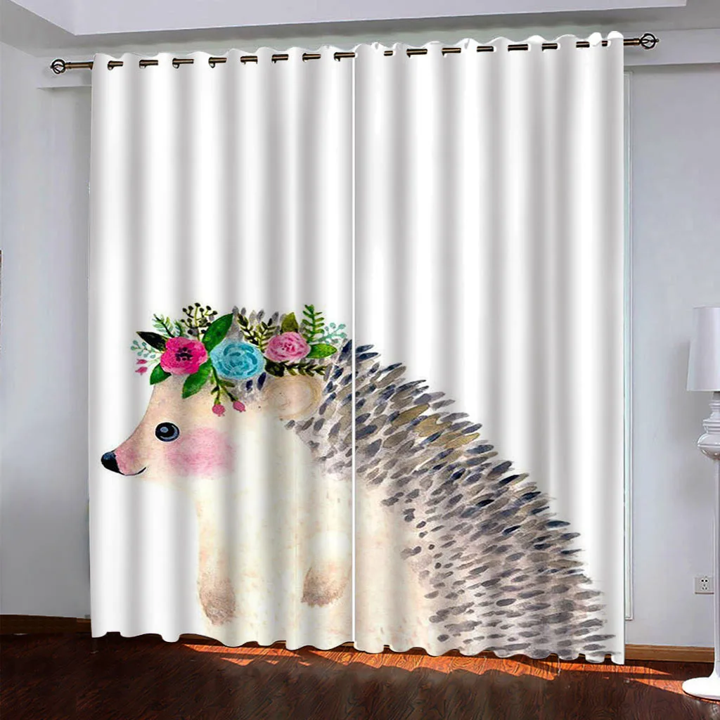 Blackout Curtain 3D Watercolour Animals Pattern Curtains 2 Panels Boys Girls Room Bedroom Decor Curtains Living Room Kids Room