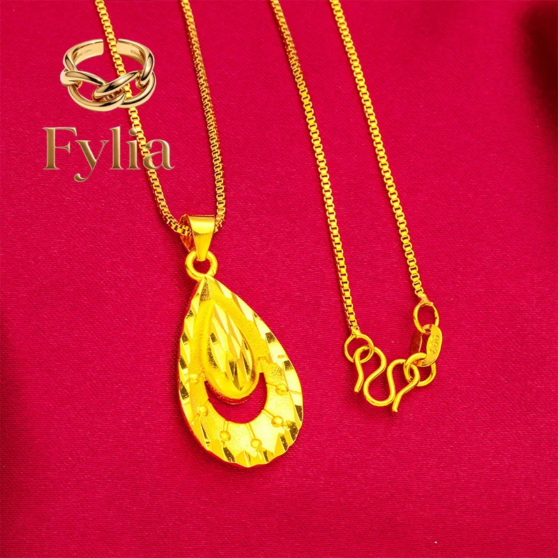Joyería Fylia, Colgante de Lágrima para Mujer, Oro de 24K, AU999 |   Lágrima hueca con borla de perlas y baño de oro rosa