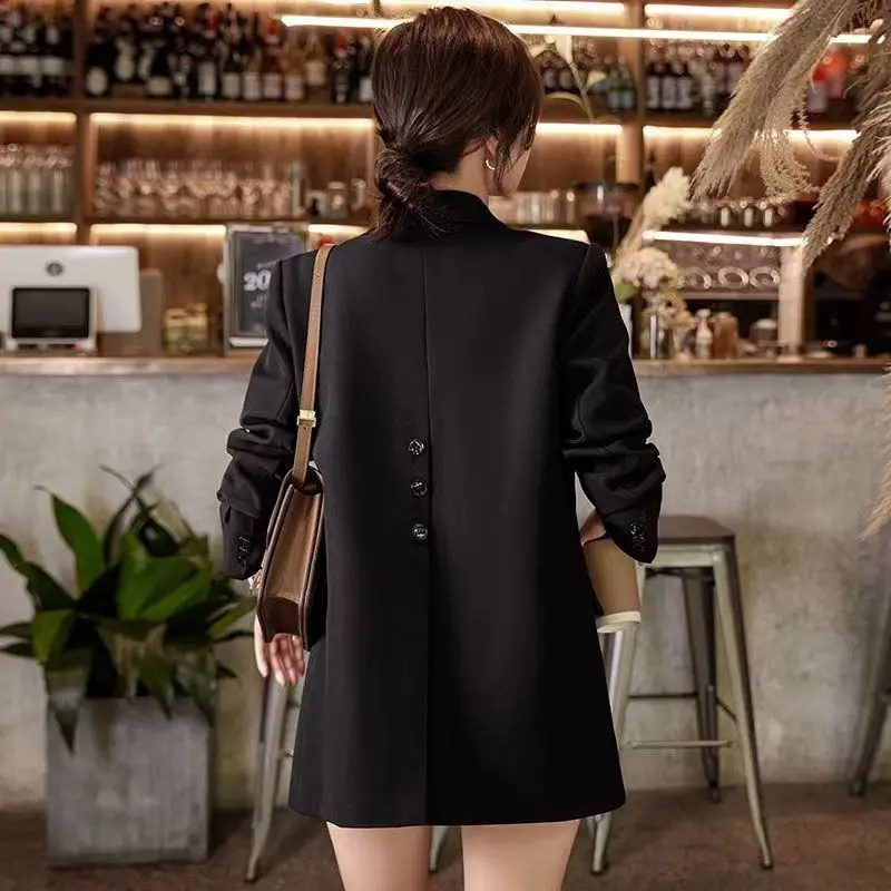 Blazer mulher oferta 2025 com decote em v de malha curto topo moda único botão manga longa blusas elegantes senhoras escritório diariamente