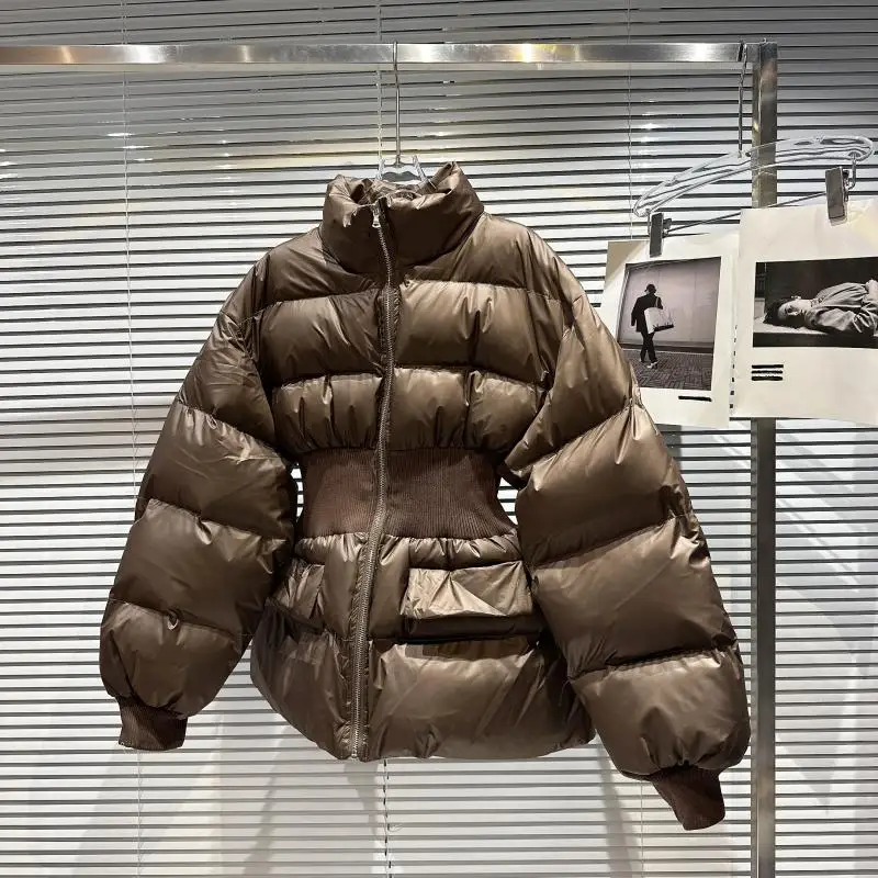 الشتاء الوقوف طوق سليم القطن أسفل سترة الإناث سميكة الدافئة باركر أبلى المرأة الأبيض بطة أسفل جيب مقاوم للماء أسفل سترة #2