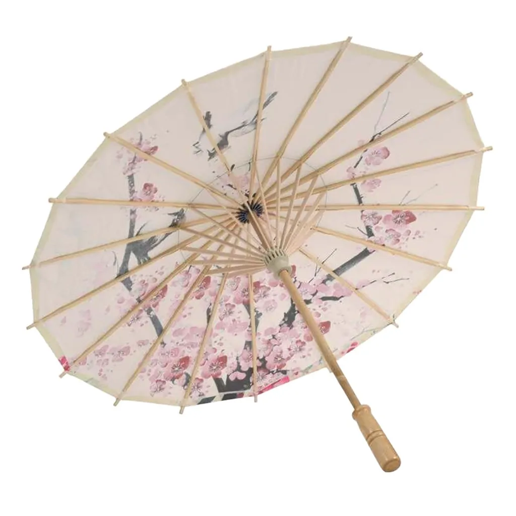 Classic Oil Paper Umbrella Bamboo Dance Craft Umbrella with Decorative Small Flowers Oriental Bamboo Craft Display Ornament image 2